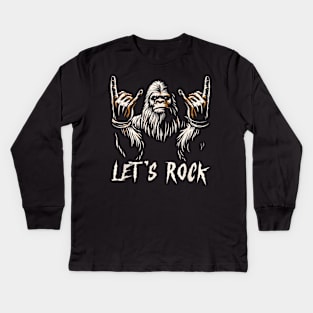 Bigfoot Rock On Sasquatch Rock And Roll Let's Rock Kids Long Sleeve T-Shirt